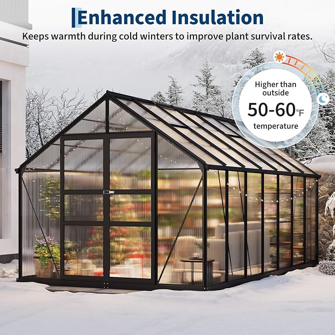 Garvee Greenhouse,8×14FT Greenhouses for Outside,Outdoor Greenhouse with Roof Air Vent, Heavy Duty Walk-in Aluminum Green House for Outside Garden Backyard
