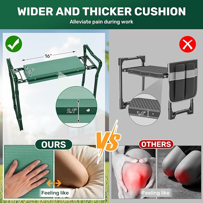 Garden Kneeler and Seat, 2-in-1 Gardening Kneeling Bench, Foldable Heavy Duty Garden Stool with Cushioned Pad, Gardening Gifts for Seniors Women -1PCS