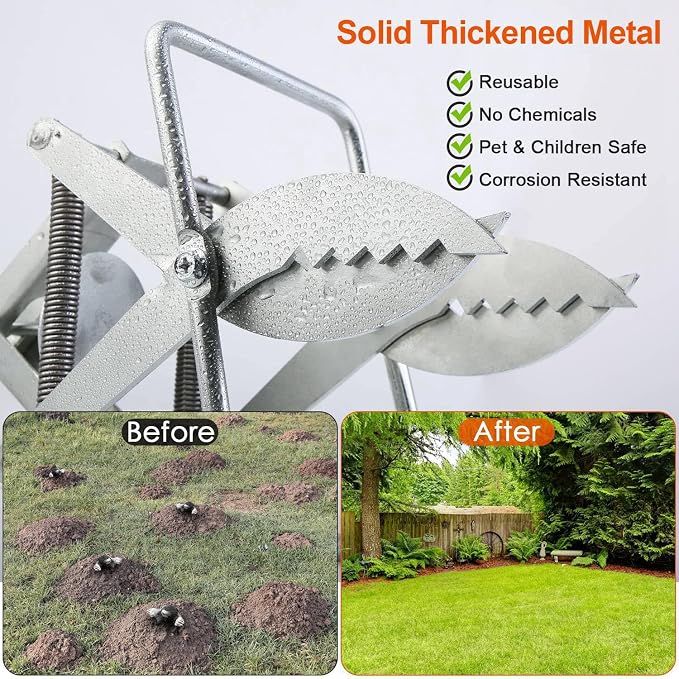 TeqHome 2 Pack Mole Traps, 2025 Upgraded Galvanized Steel Scissor Trap, Outdoor Reusable Gopher Traps Easy-Set Quick Capture Solution for Ground Moles and Gophers in Lawns Garden Yard (Silver)