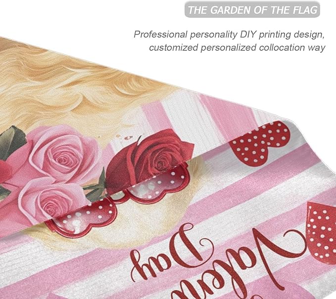 Happy Valentine’s Day Pink House Flag 28x40 Inch Double Sided Outside Love Dogs Golden Retriever Flowers Yard Outdoor Flag Banner for Garden Lawn Patio Holiday Decorations