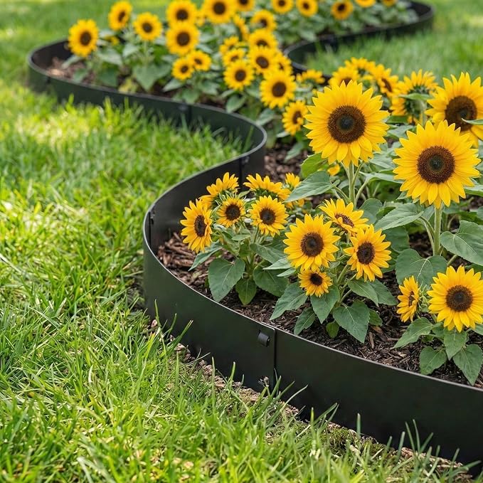 20FT Black Landscape Edging Galvanized Steel (6-Pack) 40" x 8" Flower Bed for Garden Borders with Gloves &Tools, Thickness 1.8mm Metal Edging for Garden Design, Yard, Tree Rings, Pathway