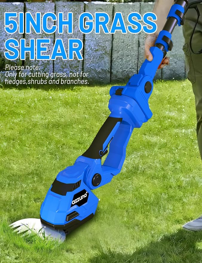 AZZUNO Pole Hedge Trimmer Cordless, 14.5FT Max Reach Electric Grass Shears Shrubbery Hedge Trimmer with 2 Packs 2.0Ah Batteries