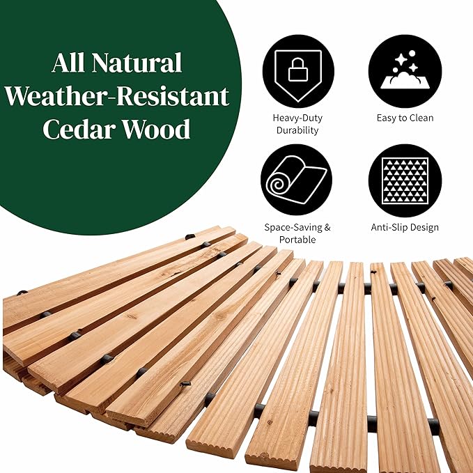 Plow & Hearth 4' Curved Outdoor Wooden Pathway | 17" Wide Rollout Outdoor Garden Walkway | Weather-Resistant Hardwood Cedar Board Walkway Landscape Edging | Decorative Lawn Patio Wedding Party