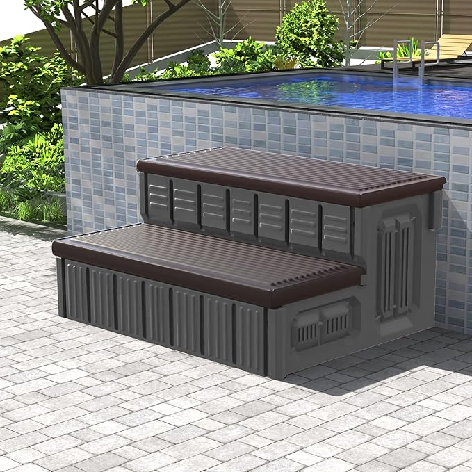 Hot Tub Steps, Outdoor Spa Steps with Storage, Non-Slip & Sturdy Hot Tub Stairs, 36 Inches Long