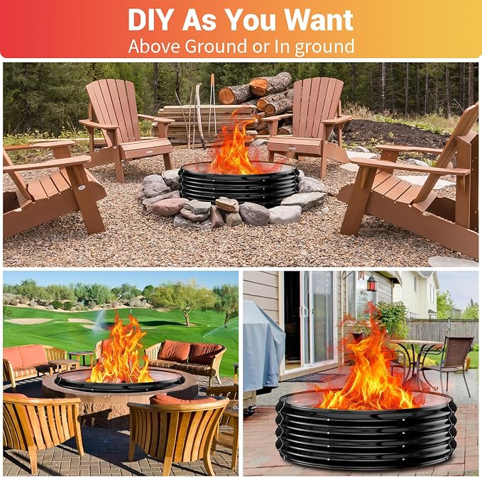 36" Outdoor Fire Pit Ring – Wood Burning Fire Pit/Fireplace with 12" Deep Design for Small Backyard Fires – Heavy Duty Galvanized Steel Firepit Liner for Patio, Camping & Bonfires