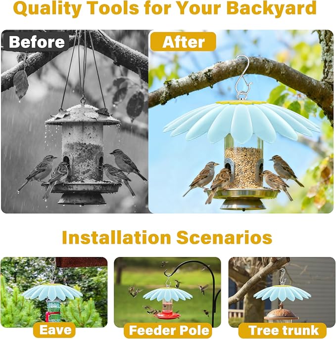 13.5 inch Rain Guard for Bird Feeder,Hummingbird Feeder Shade Dome Cover,Umbrella Cover for Bird House for Outdoor,Squirrel Baffle(Blue)