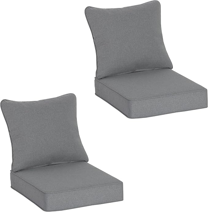 COZYVIDA Outdoor Deep Seat Cushion Set of 2, 22"x24" Seat & 23"x19" Back, C0 Water-Resistant Breathable Fabric, UV-Resistant 1000+ Hrs, 30D Foam with Recycled Fiber Fill,Light Grey