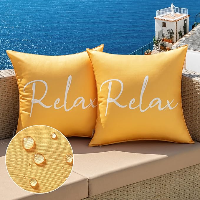 MIULEE Outdoor Waterproof Throw Pillow Covers Set of 2 Spring Relax Decorative Outdoor Rectangular Pillowcases for Chair Patio Garden Couch Tent Balcony Sofa Yellow 18x18 Inch