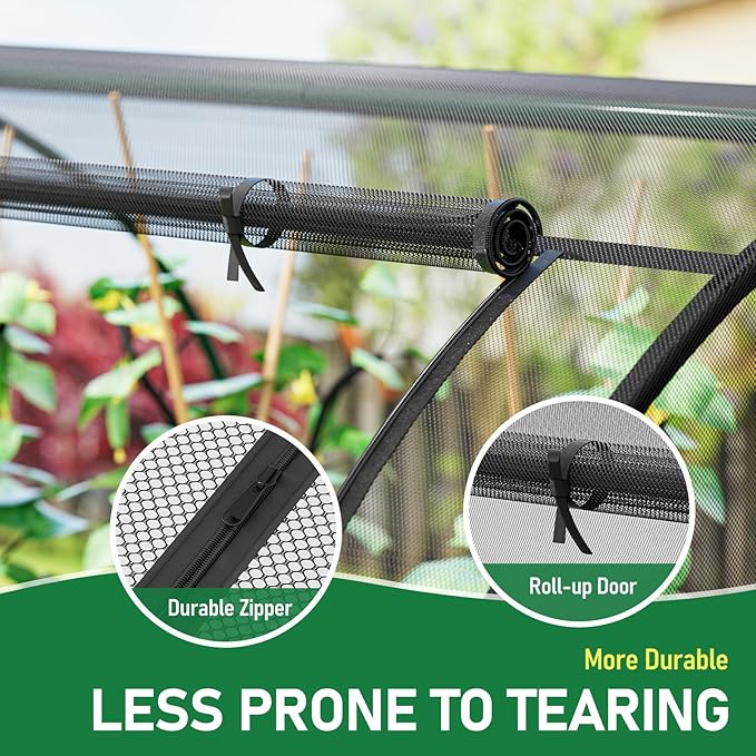 SPECILITE 98x49x49in Garden Plant Netting Mesh Cover for Raised Bed with Roll-up Zipper Door for Vegetables Fruits, Large Tunnel Gardening Net, Black