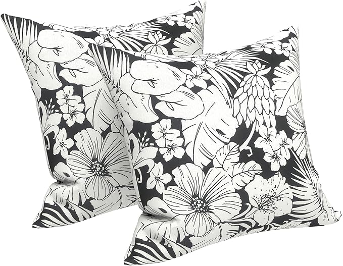LVTXIII 2 Pack Outdoor Pillow Covers ONLY 18x18 Inch, Water-Repellent Square Decorative Cushion Covers for Patio Furniture, Garden, Sofa, Noir Floral