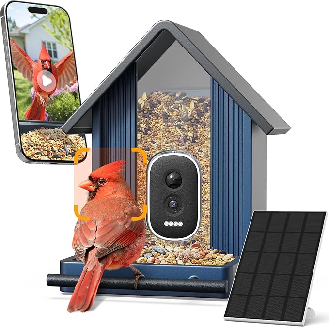 Smart Metal Bird Feeder with Camera Squirrel Proof, 2.5K UHD AI Identification, Wireless Solar Powered Outdoor for Garden Birding, Real-time Videos & IMG, Premium Present for Mom