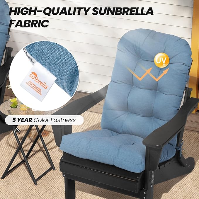 Crestlive 50x20x4 Inch Sunbrella Adirondack Chair Cushion Outdoor Chair Cushions Water Resistant High Back Patio Cushions Set of 2 Thick Replacement Cushions Denim Blue