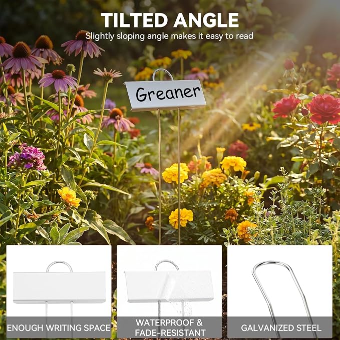 Greaner White Plant Markers 30PCS, 10.6'' Height Metal Plant Labels for Seedlings, Garden Signs for Vegetables, Reusable Marker Flags for Indoor Outdoor Use