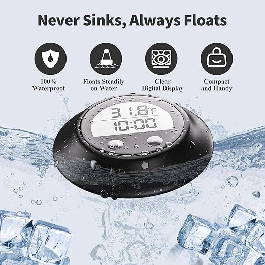 Silicone Cover Ice Bath Thermometer with Timer, Waterproof Floating Water Thermometer for Cold Plunge, Works with Ice Bath Tub Hot Tub Accurate Recovery(Black)