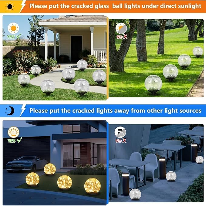 SyouHome Solar Garden Lights Outdoor Waterproof, 4 Pack 30 LEDs Cracked Glass Ball Light, Ground Landscape Garden Decor, Solar Globe Decorative for Pathway/Patio/Lawn/Yard