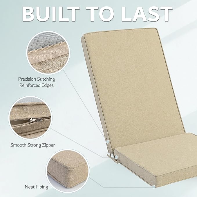 Adirondack Chair Cushion - Removable Cover, Water-Repellent & Fade-Resistant Faux Linen, Securing Straps, Non-Slip Bottom, Fit for Most Outdoor Adirondack & Rocking Chairs - Nature