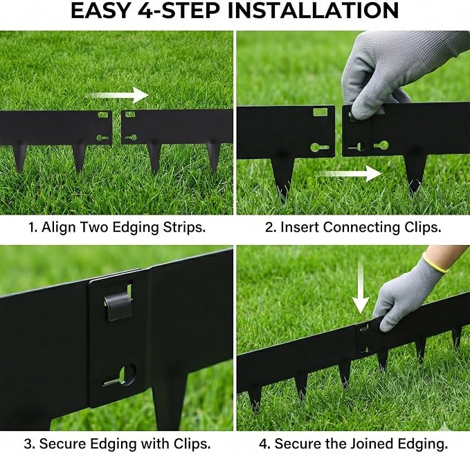 20FT Black Landscape Edging Galvanized Steel (6-Pack) 40" x 8" Flower Bed for Garden Borders with Gloves &Tools, Thickness 1.8mm Metal Edging for Garden Design, Yard, Tree Rings, Pathway