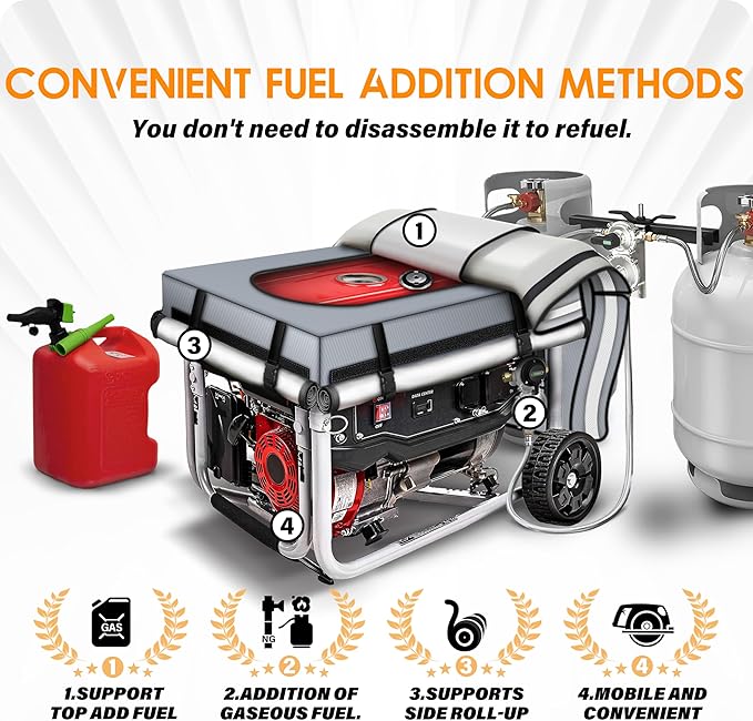 2025 Upgrade 900D+210D Heavy Duty Thicken Fabric. GUYISS Generator Covers While Running. 360° All-round Double-layer Protection. 30’’L×30’’W×27’’H. The Top can be Opened for Adding fuel. Gray.