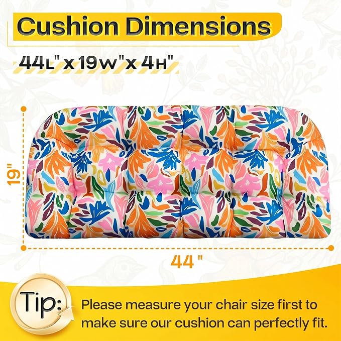 MAGIC ELEPHANT Outdoor Bench Cushion, Memory Foam Loveseat Cushion for Patio Furniture Wicker Chair, Settee Porch Swing Seat Cushion, 44 x 19 Inches (Multicolor Leaves)