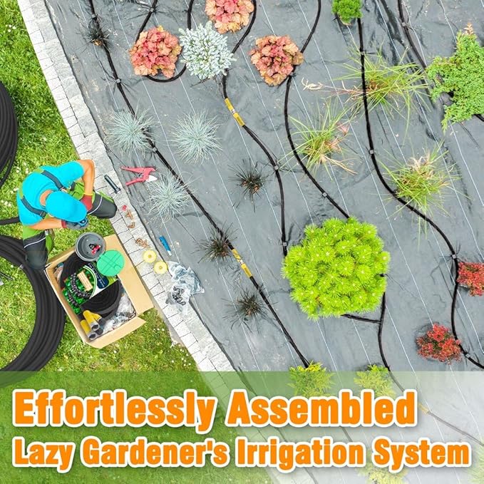 LAVEVE Heavy Duty Flat Garden Soaker Hose 75FT, Flexible Water Hose Irrigation Tubing, Leakproof Drip Hose Watering for Garden, Lawn, Flower Bed, Vegetable