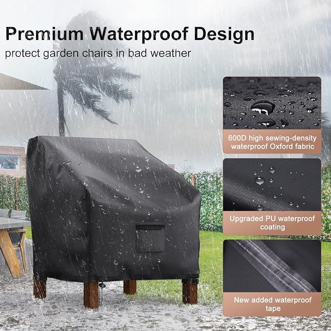 Patio Chair Covers Waterproof, Mrrihand Lounge Deep Seat Cover, Heavy Duty Outdoor Lawn Patio Furniture Covers (36" W x 34" D x 32" H - 2 Pack)