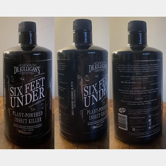 Dr. Killigan's Six Feet Under Plant Powered Insect Killer Spray | Indoor Natural Pest Control | Fleas, Pantry & Clothing Moths, Ants, & Cockroaches | Family Friendly, Pet Safe (24 oz)