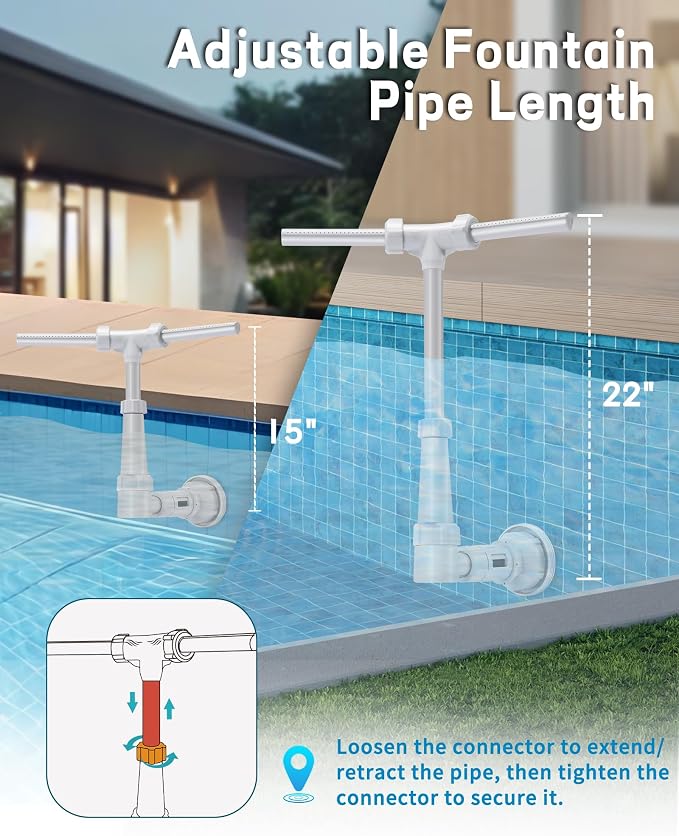 Pool Fountain for Above and In-Ground Pools - Adjustable Heigh & Dual-Sprayer Waterfall Sprinkler for Pool, Swimming Pool Spa Decoration Water Fountain, Pool Aerator Accessorie for Fun Cooling Relax
