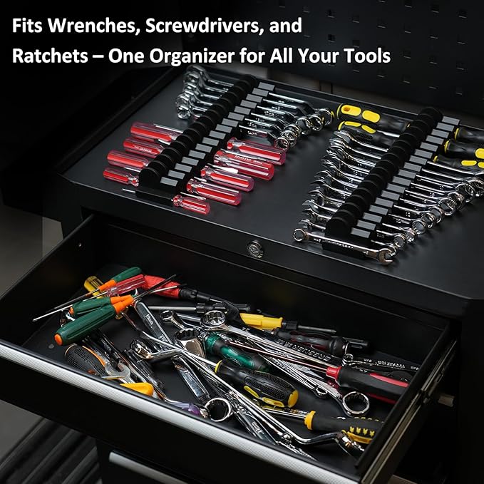 DEHOYI 80 pcs Modular Wrench Organizers for Tool Drawers - Wrench Rack with Metric & SAE Labels, Perfect Tool Storage Holder. Gift for father, brother and boyfriend (No Magnet, Black)