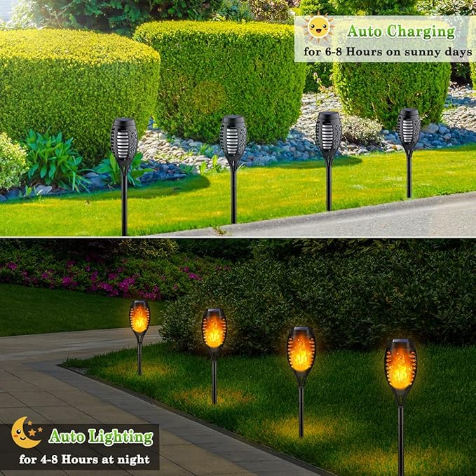 LNRYY Outdoor Solar Lights, 12Pack Solar Torch Light with Flickering Flame, Solar Garden Lights Waterproof for Outdoor Decorations, Flame Torches for Outside, Outdoor Lighting for Pathway Yard Decor