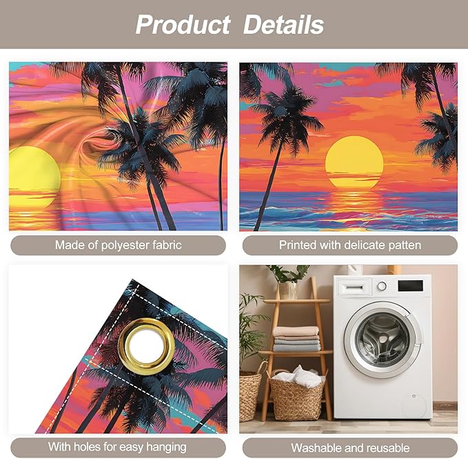 7 * 16FT Summer Garage Door Cover Decorations Sunset Palm Trees Garage Door Banner for Outdoor Indoor Summer Party Photography Backdrop (Summer Sunset, 7 * 16 ft)