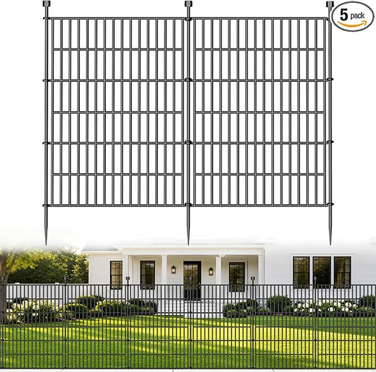 5 Panels No Dig Decorative Outdoor Garden Fence for Yard, 40 in(H) X 11.8 ft(L) Animal Barrier Fencing Rustproof Metal Wire Panel Border for Dog, Rabbits, and Patio Temporary Ground Stakes