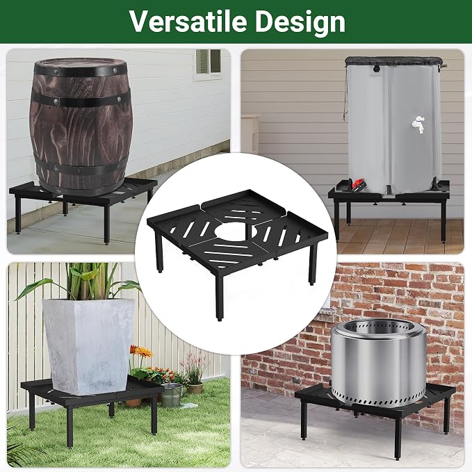 45-100 Gallon Rain Barrel Stand | Length & Width Adjustable, Heavy-duty Steel Stand for Outdoor Rain Barrel