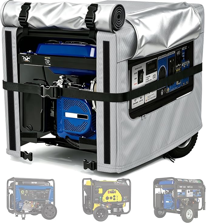Generator Covers, 900D Heavy Duty Waterproof Fabric. 32L×24W×24H Inch Outdoor Generator Covers, with Windproof Strap Buckles. Fits most 5000-10000 watt Generators, Gray.