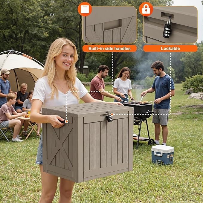 42 Gallon Outdoor Storage Box, Lockable Resin Deck Box for Patio, Yard, and Poolside, Waterproof & Sunproof Organizer for Furniture, Tools, Pool Supplies, Coffee