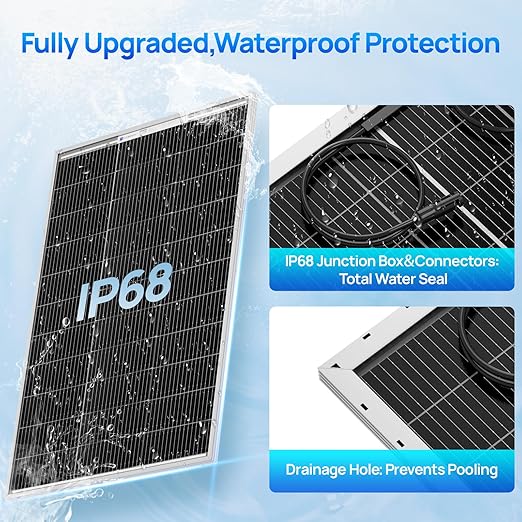 ECO-WORTHY 2pcs 100 Watt Solar Panels Monocrystalline Solar Panel for 12V/24V Battery RV Marine Boat and Other Off-Grid Applications, 2-Pack 100W