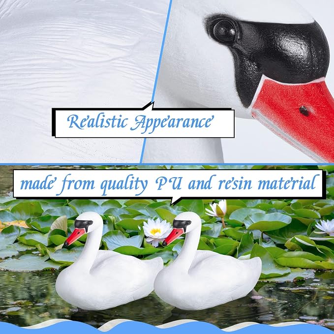 Deekin 2 Pieces Swan Decoy Pond Decoration Goose Decoys Hunting Floating Deterrent Garden Pond Decoration for Fields or Float on The Water Pool, Garden and Patio Accessories