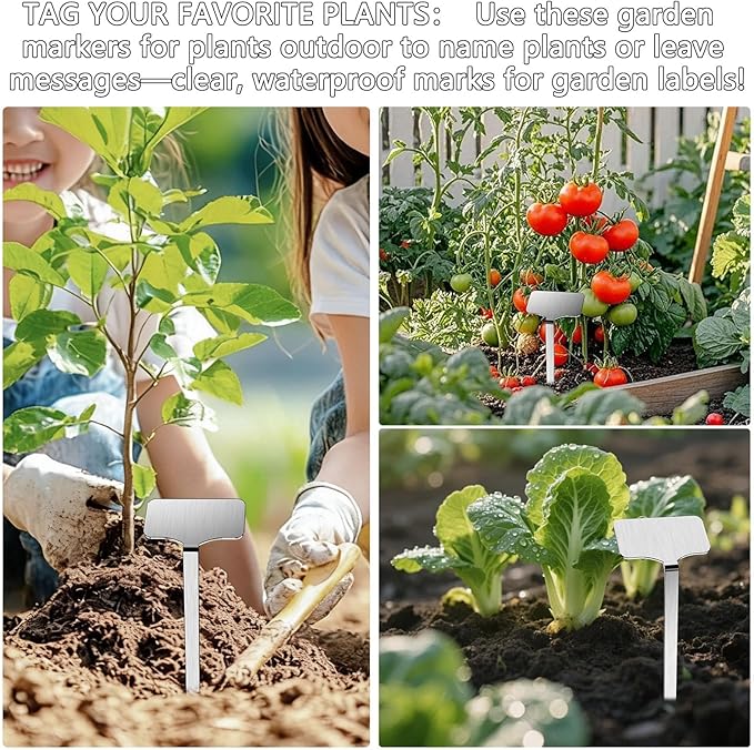 304 Stainless Steel Plant Label, 50 Waterproof Metal Plant Label Stakes and Marker Pen, 7.87" Garden Markers for Outdoor Indoor Plants Identification.