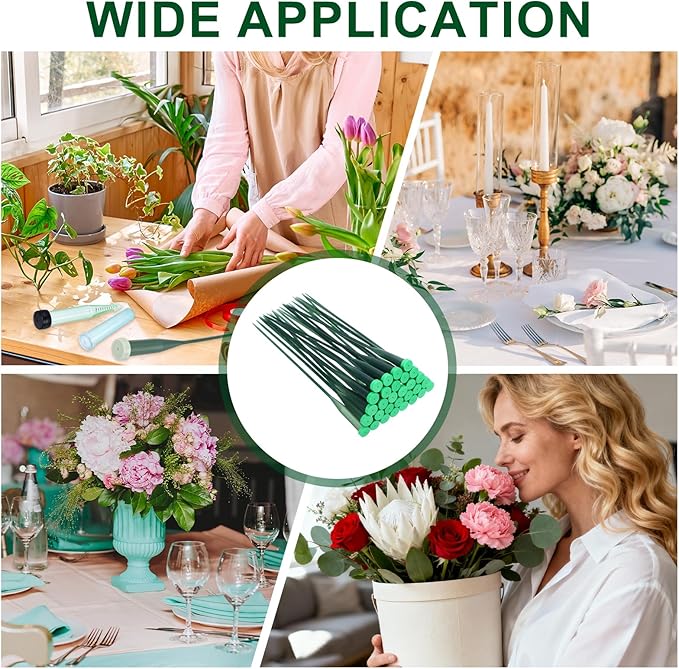 MECCANIXITY 160 Pcs Floral Water Tubes, 12 Inch Flower Water Tubes Floral Vials with Pick and Caps for Plants Stem Fresh Flowers Arrangement Decor Florist Supplies, Dark Green/Grass Green