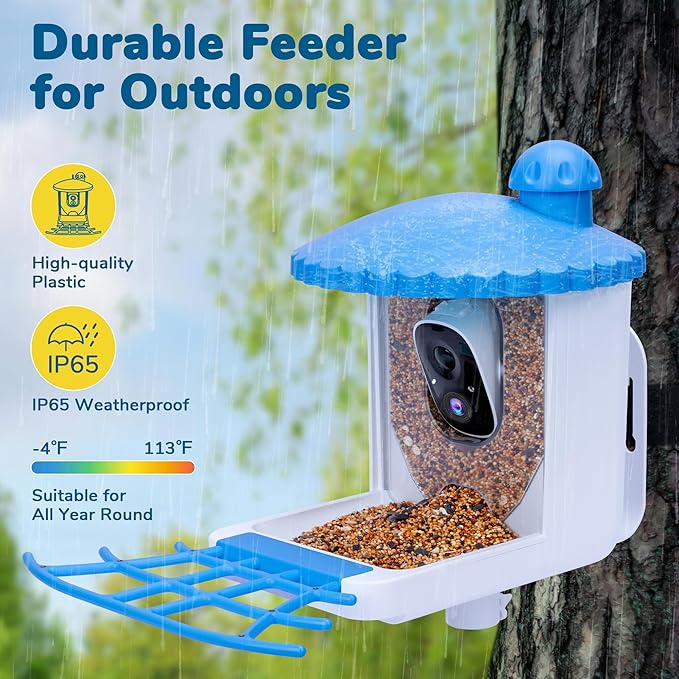 Twesync Smart Bird Feeder with Camera Solar Powered , 1080P HD AI Identify Wild Bird Feeder Camera 5000mAh, Auto Capture Bird Videos