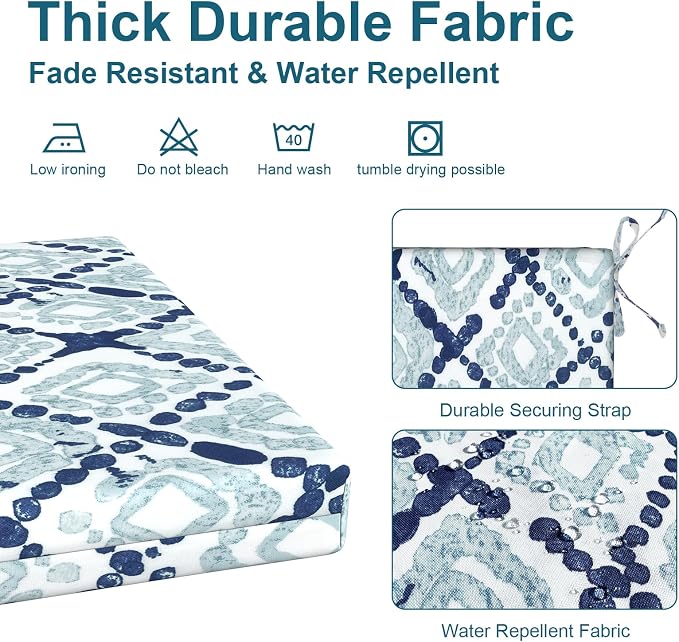 DYTXIII Set of 4 Outdoor Chair Cushions, Water Resistant 18.5"x16"x2" Square Seat Cushion for Patio Dining Chairs, High-Density Replacement Pads for Indoor Outdoor Furniture - Boho Geometry Blue