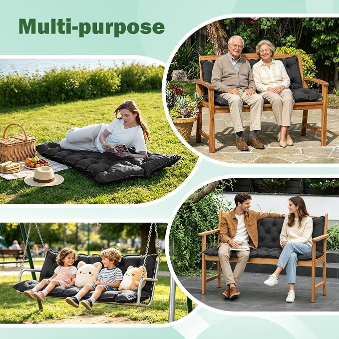 Porch Swing Cushions, 40x40 Inch Swing Cushions for Outdoor Furniture, Waterproof 2 Seater Patio Seat Cushion with Backrest, Replacement Bench Cushion for Glider, Settee, Dark Grey