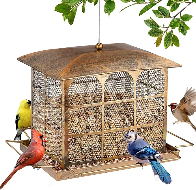 Large Bird Feeder, Heavy Duty Metal Bird Feeders for Outdoor Hanging, 9.5LB Seed Capacity Wild Birdfeeder for Outside Garden Decoration