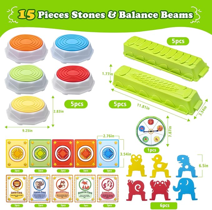 Light Up Stepping Stones for Kids, 15 piece Balance Beams Toddler Stepping Stones Obstacle Course Sensory Toys with Game Spinner and Card for Indoor Outdoor Toys Gifts for 3 4 5 6 7 8 9 Years Old Kids