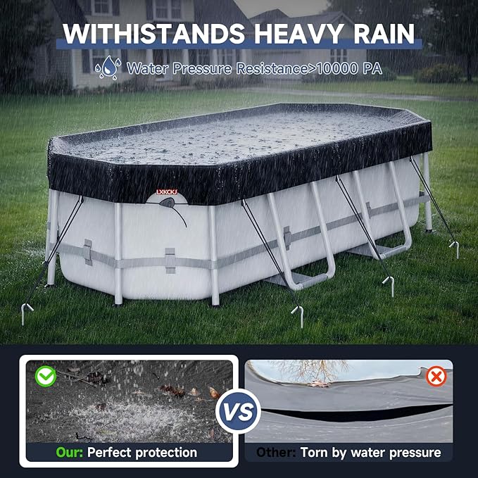 LXKCKJ 12x18 FT Pool Cover for Above Ground Pools, Rectangular 420D Oxford | 10000PA Waterproof, 100MPH Windproof, Tear-Resistant, UPF50+ UV Protection,Cuts Evaporation, for Oval /Rectangular Pool