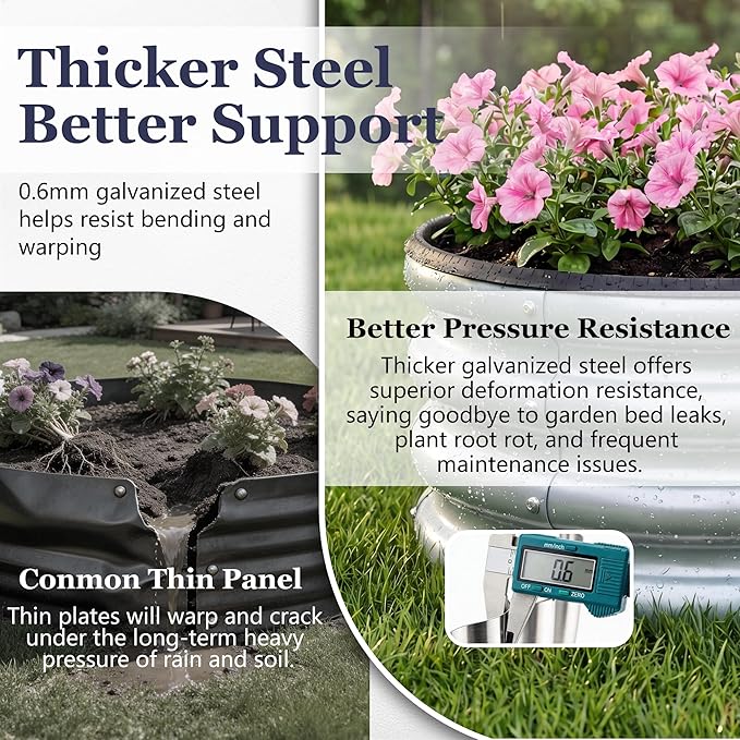 2 x 2 x 1 ft Round Metal Raised Garden Bed, Silver 2 Pack Heavy Duty Galvanized Steel Planter Box with Safety Edge Trim for Vegetables Flowers Herbs Outdoor Garden