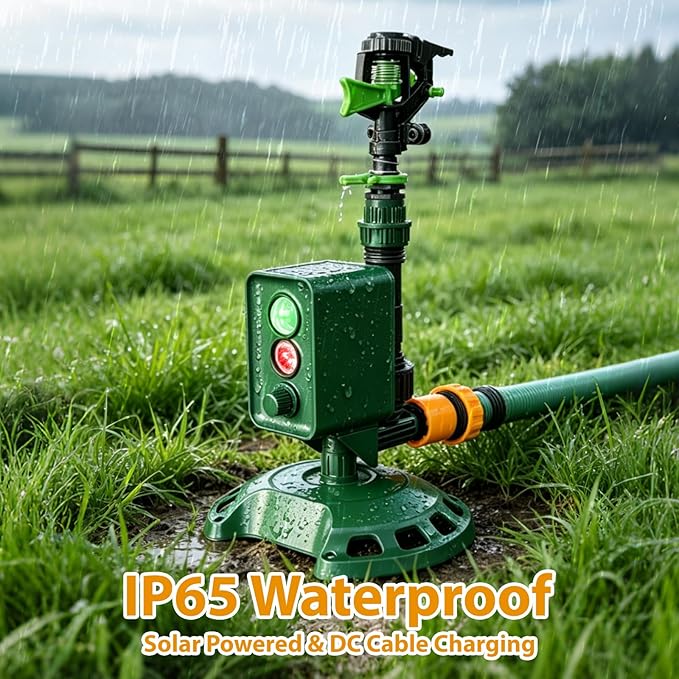 Solar Powered Motion Sensor Animal Repellent Sprinkler with Flashing Light, IP65 Waterproof Outdoor Deer & Dog Deterrent for Garden and Lawn Protection