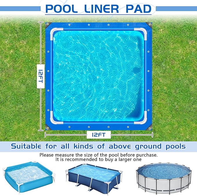 12 Ft Pool Liner Pad for Above Ground Pools, Thickened Pool Mat Tarp for Under Pool, Dual-Color Pool Ground Pad Cloth Floor Mat for Pool Bottom, Puncture Protection & Extend Liner Life