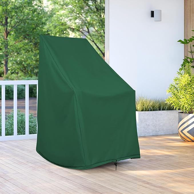 Shine Company Weatherproof Outdoor Rocking Chair Cover Set of 2, 100% Woven Polyester, Elastic Cord with Toggle, Hunter Green, 2-Pack