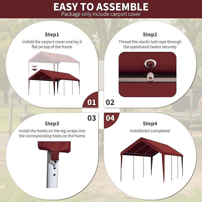 Carport Replacement Canopy Cover 10'x20' for Tent Top Garage Shelter Cover, 800D Heavy Duty Oxford Waterproof & UV Protected Car Canopy Tarp with Ball Bungees (Frame is not Included)