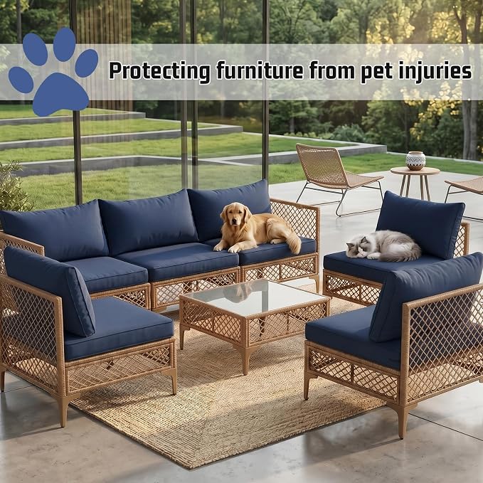 12pcs Outdoor Patio Cushion Covers Replacement, 24" Zippered Outdoor Cushion Covers Waterproof, UV Resistant & Washable Patio Furniture Cushion Covers Waterproof for Patio Sectional, Navy Blue
